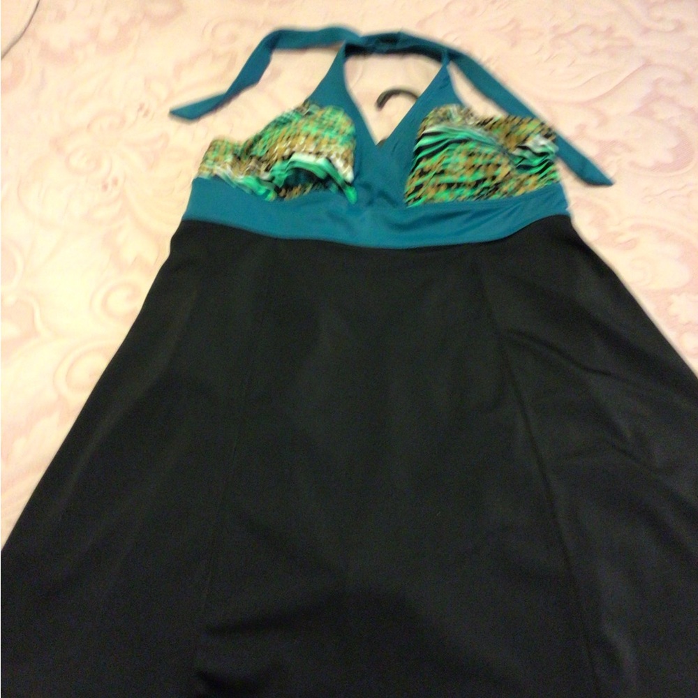 Green and Black halter One Piece ladies Swimwear